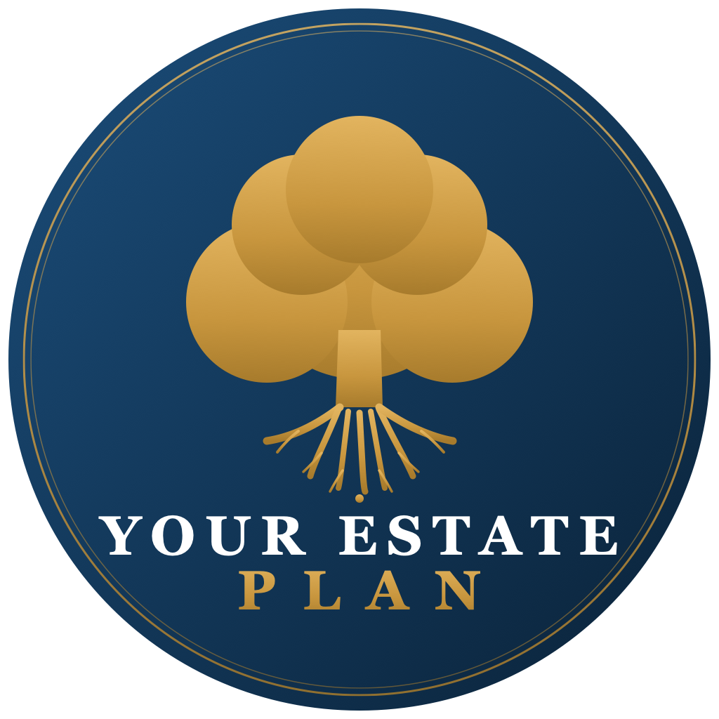 Your Estate Plan logo: gold YEP monogram on navy gradient circle